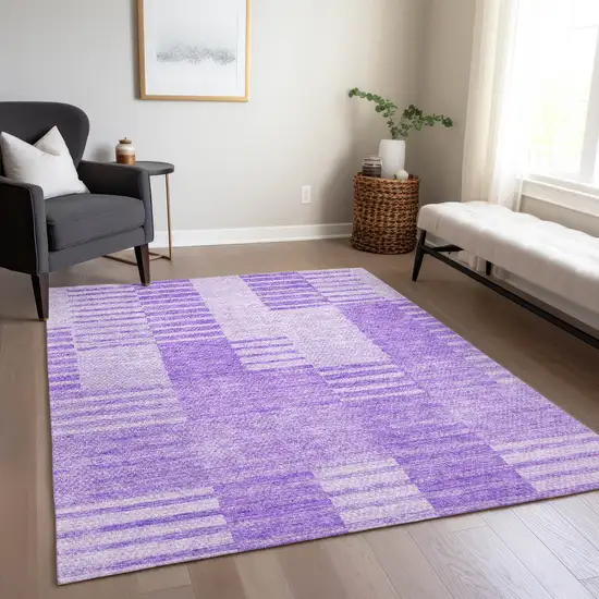 Lavender And Purple Striped Washable Indoor Outdoor Area Rug Photo 7
