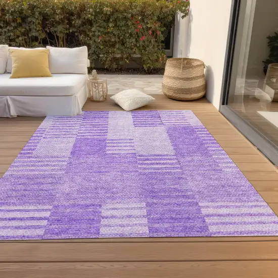 Lavender And Purple Striped Washable Indoor Outdoor Area Rug Photo 5