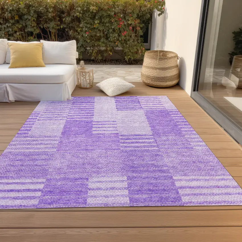 Lavender And Purple Striped Washable Indoor Outdoor Area Rug Photo 5