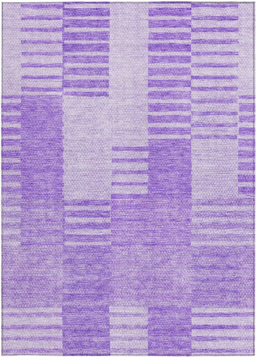 Lavender And Purple Striped Washable Indoor Outdoor Area Rug Photo 4