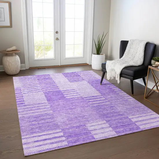 Lavender And Purple Striped Washable Indoor Outdoor Area Rug Photo 6