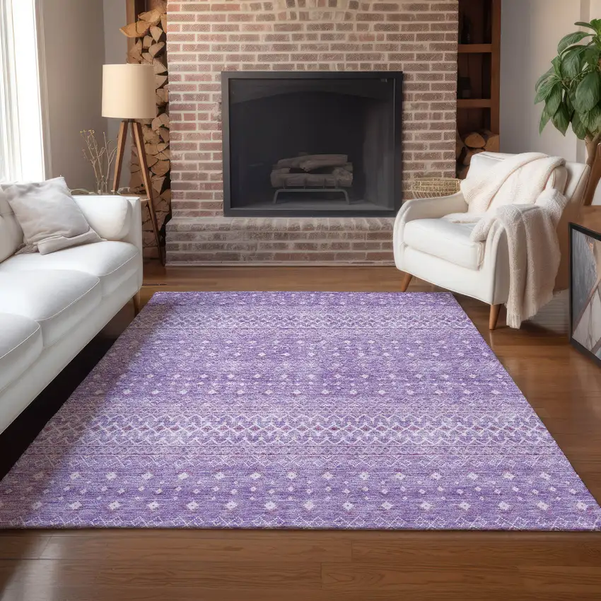 Lavender And Purple Tribal Washable Indoor Outdoor Area Rug Photo 8