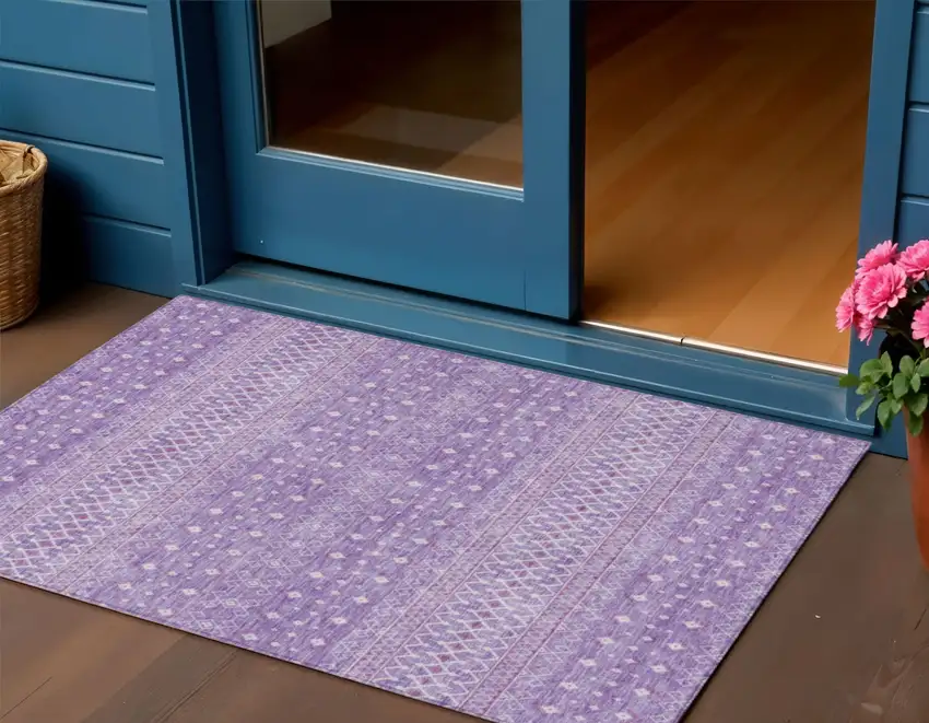 Lavender And Purple Tribal Washable Indoor Outdoor Area Rug Photo 1