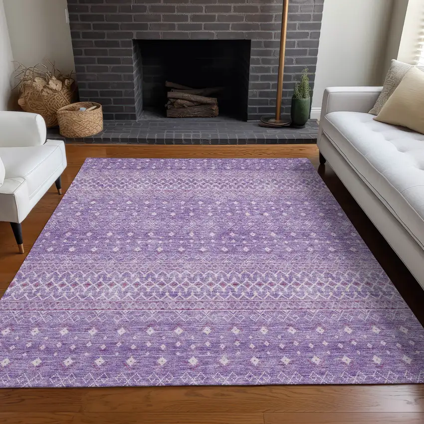 Lavender And Purple Tribal Washable Indoor Outdoor Area Rug Photo 9