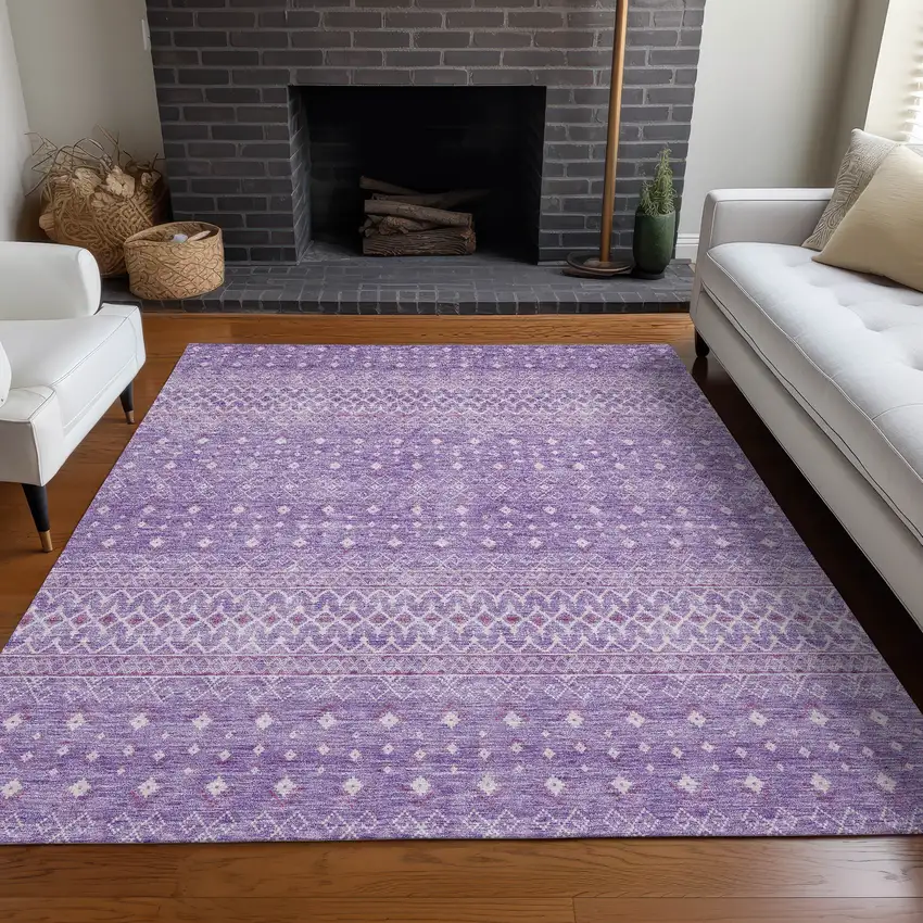 Lavender And Purple Tribal Washable Indoor Outdoor Area Rug Photo 9