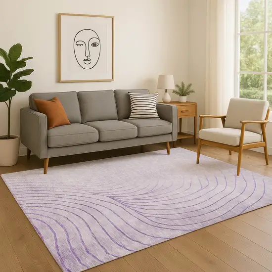 Lavender And Silver Abstract Washable Area Rug With UV Protection Photo 5