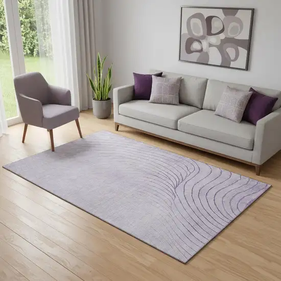 Lavender And Silver Abstract Washable Area Rug With UV Protection Photo 2