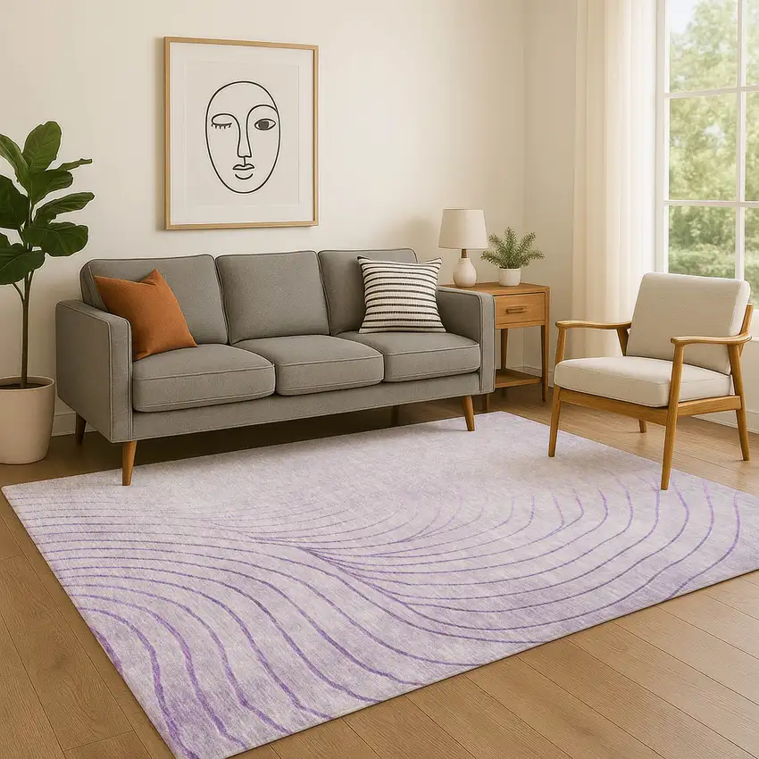 Lavender And Silver Abstract Washable Area Rug With UV Protection Photo 5