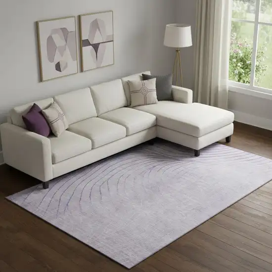 Lavender And Silver Abstract Washable Area Rug With UV Protection Photo 2