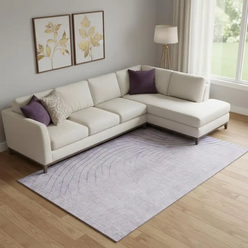 Lavender And Silver Abstract Washable Area Rug With UV Protection Photo 2