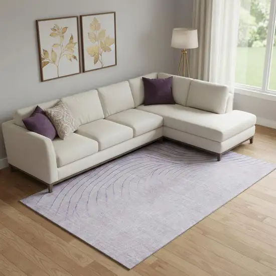 Lavender And Silver Abstract Washable Area Rug With UV Protection Photo 2