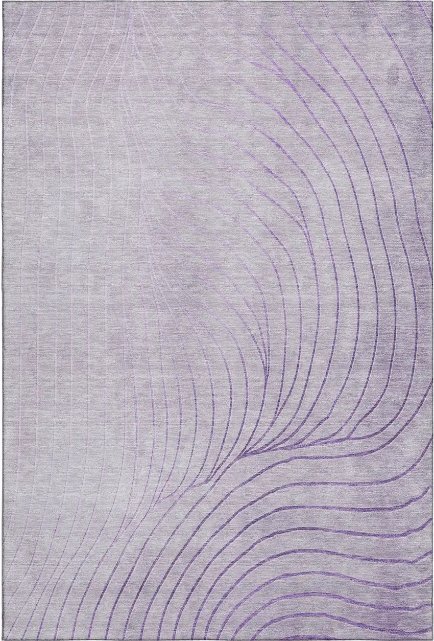 Lavender And Silver Abstract Washable Area Rug With UV Protection Photo 1