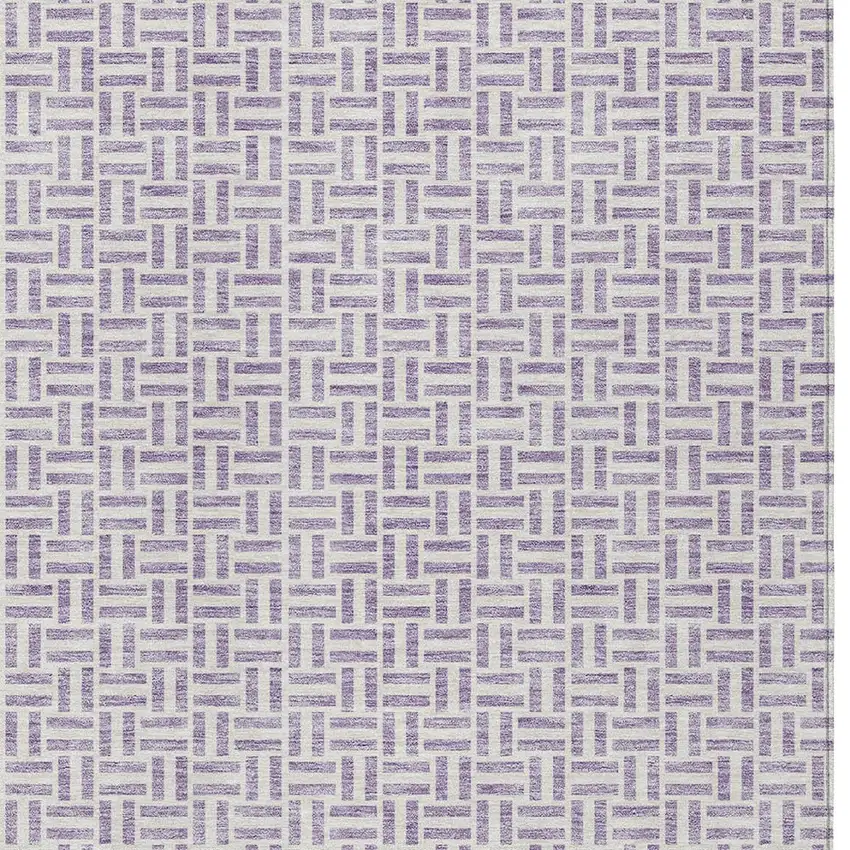 Lavender And Silver Geometric Washable Indoor Outdoor Area Rug Photo 6