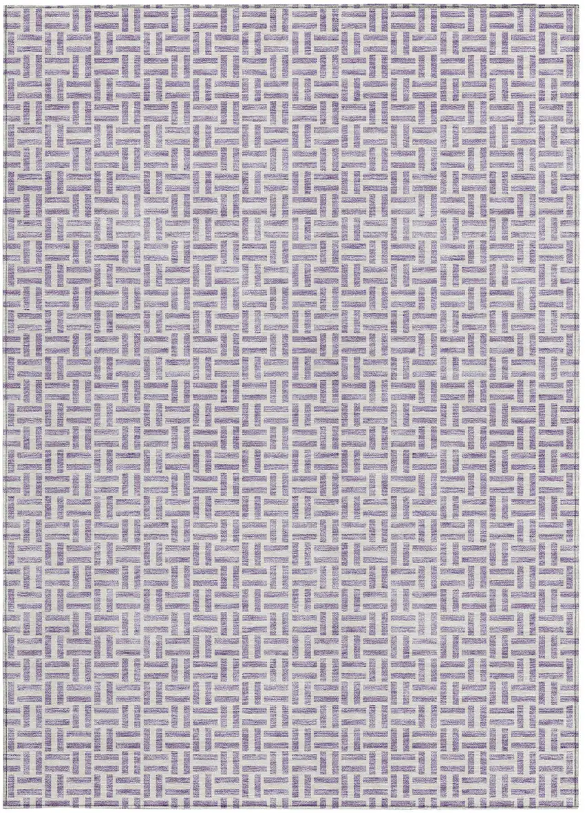 Lavender And Silver Geometric Washable Indoor Outdoor Area Rug Photo 7