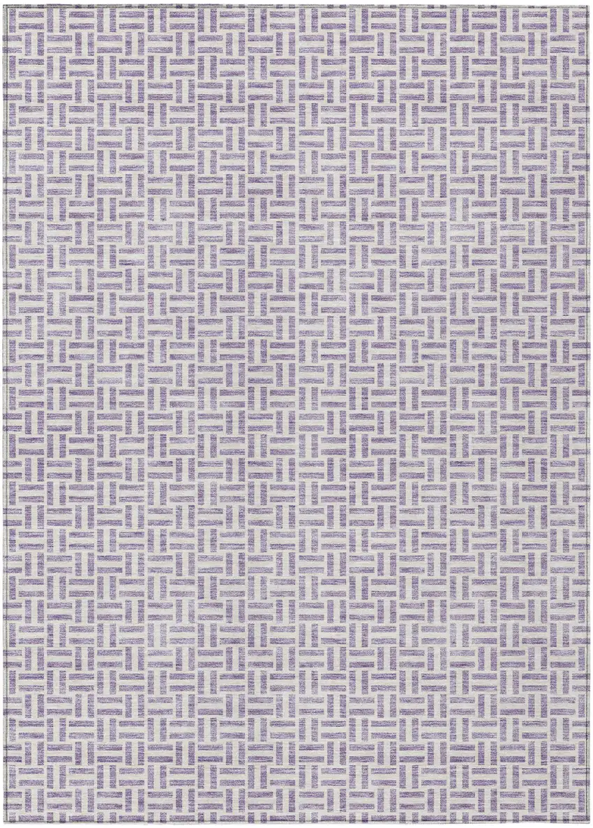 Lavender And Silver Geometric Washable Indoor Outdoor Area Rug Photo 2