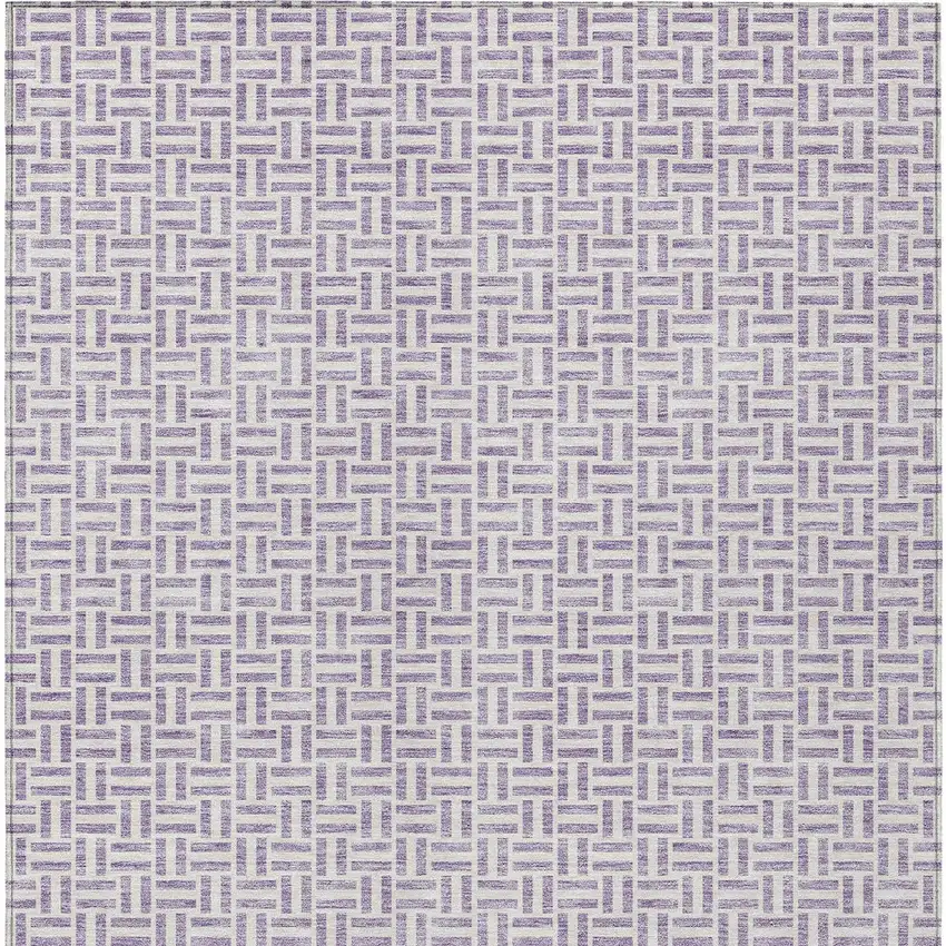 Lavender And Silver Geometric Washable Indoor Outdoor Area Rug Photo 6