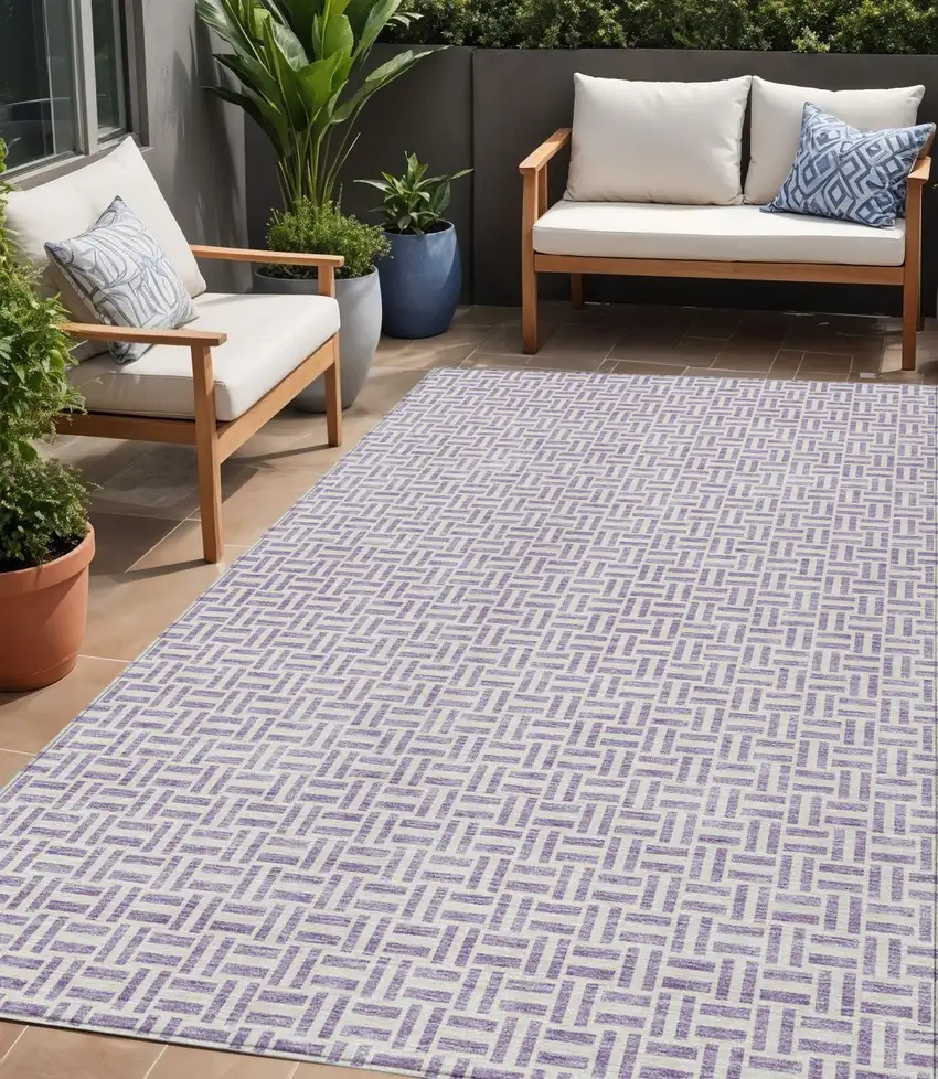Lavender And Silver Geometric Washable Indoor Outdoor Area Rug Photo 1