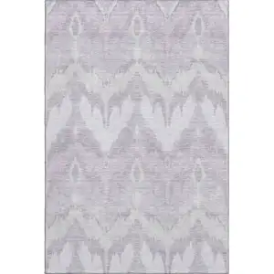 Photo of Lavender And Silver Ikat Washable Area Rug With UV Protection