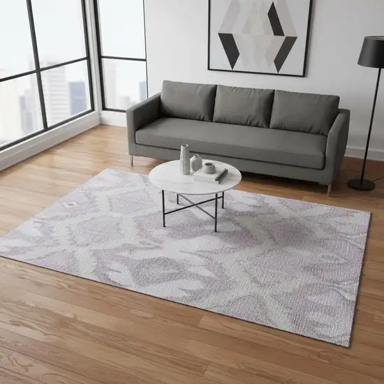 Lavender And Silver Ikat Washable Area Rug With UV Protection Photo 2