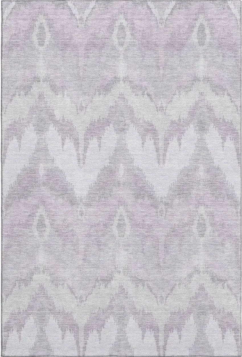 Lavender And Silver Ikat Washable Area Rug With UV Protection Photo 1