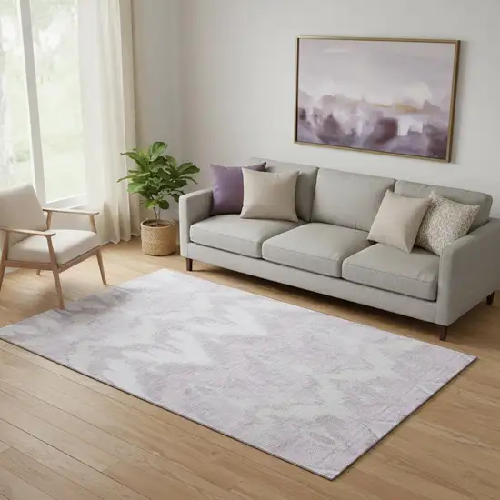 Lavender And Silver Ikat Washable Area Rug With UV Protection Photo 1