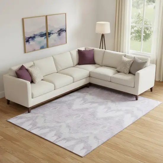 Lavender And Silver Ikat Washable Area Rug With UV Protection Photo 1