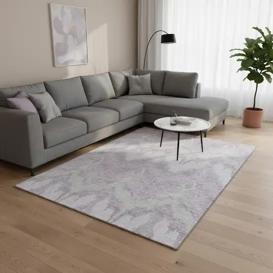 Lavender And Silver Ikat Washable Area Rug With UV Protection Photo 2