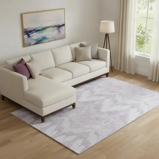 Lavender And Silver Ikat Washable Area Rug With UV Protection Photo 1