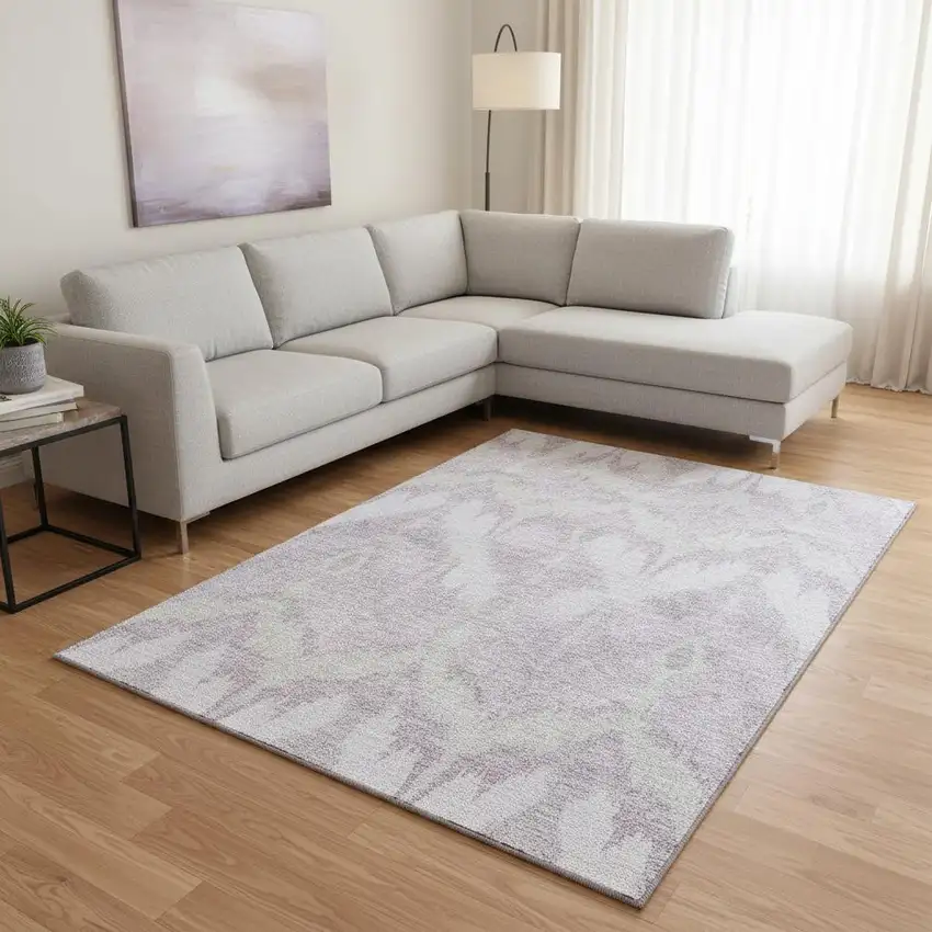 Lavender And Silver Ikat Washable Area Rug With UV Protection Photo 2