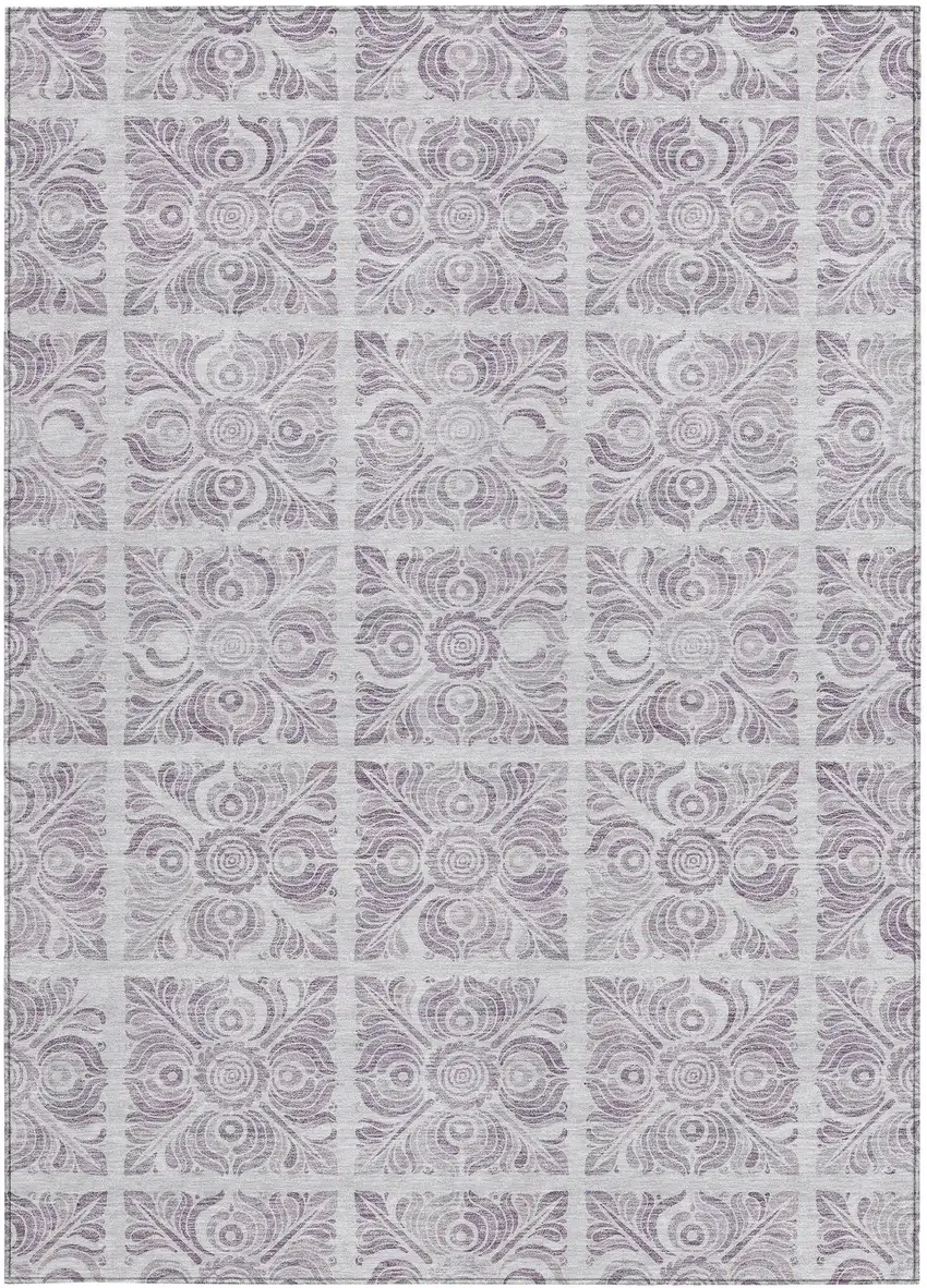 Lavender And Silver Medallion Washable Indoor Outdoor Area Rug Photo 7