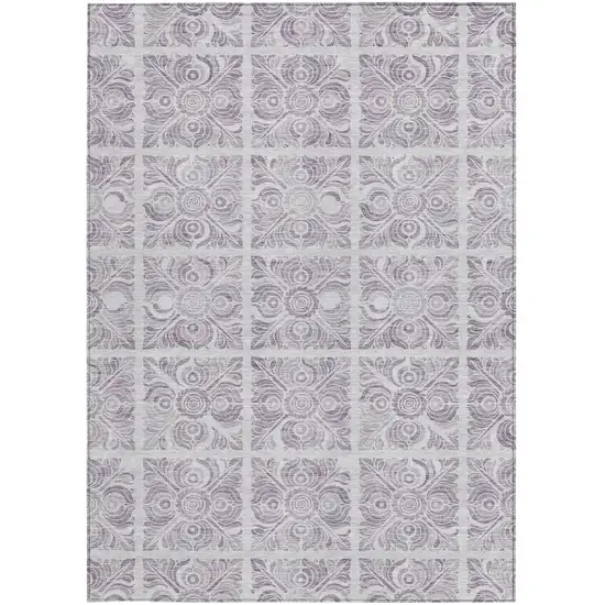 Lavender And Silver Medallion Washable Indoor Outdoor Area Rug Photo 7