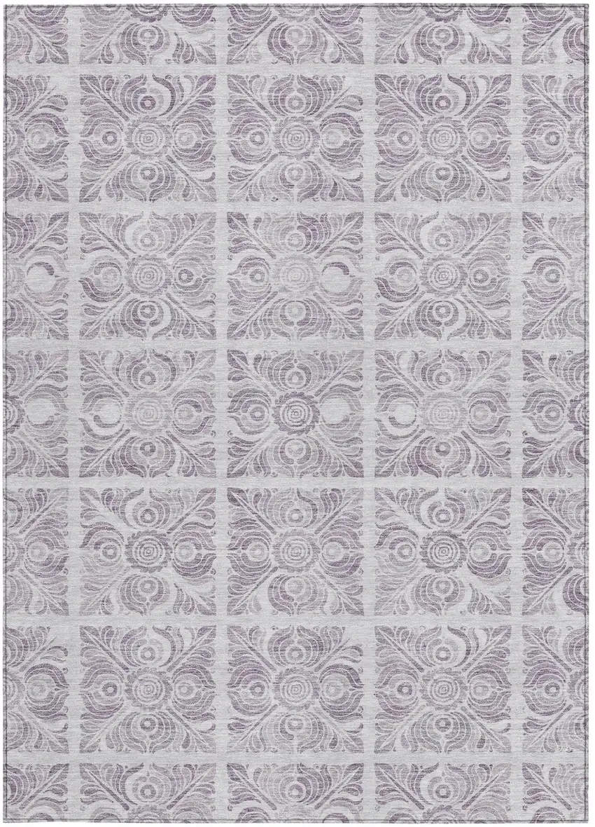 Lavender And Silver Medallion Washable Indoor Outdoor Area Rug Photo 7