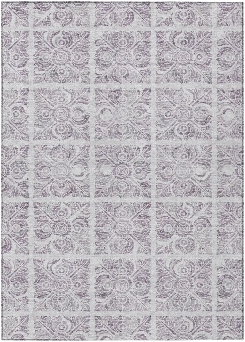 Lavender And Silver Medallion Washable Indoor Outdoor Area Rug Photo 2