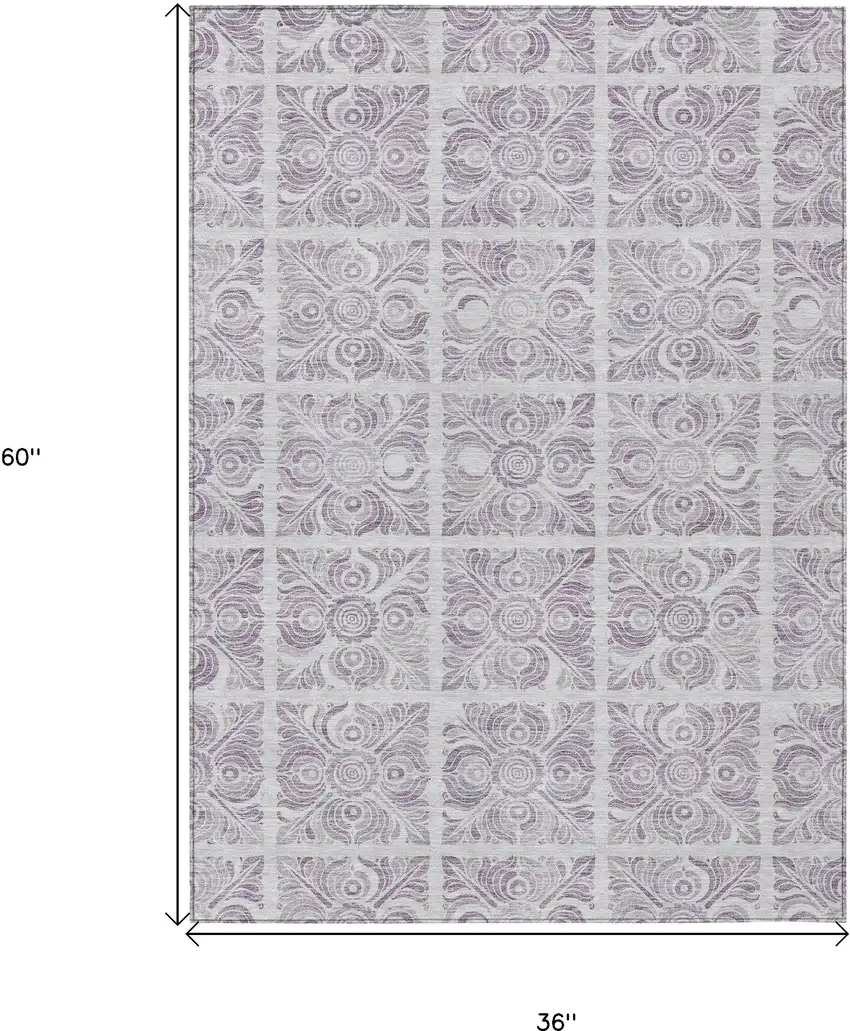Lavender And Silver Medallion Washable Indoor Outdoor Area Rug Photo 3