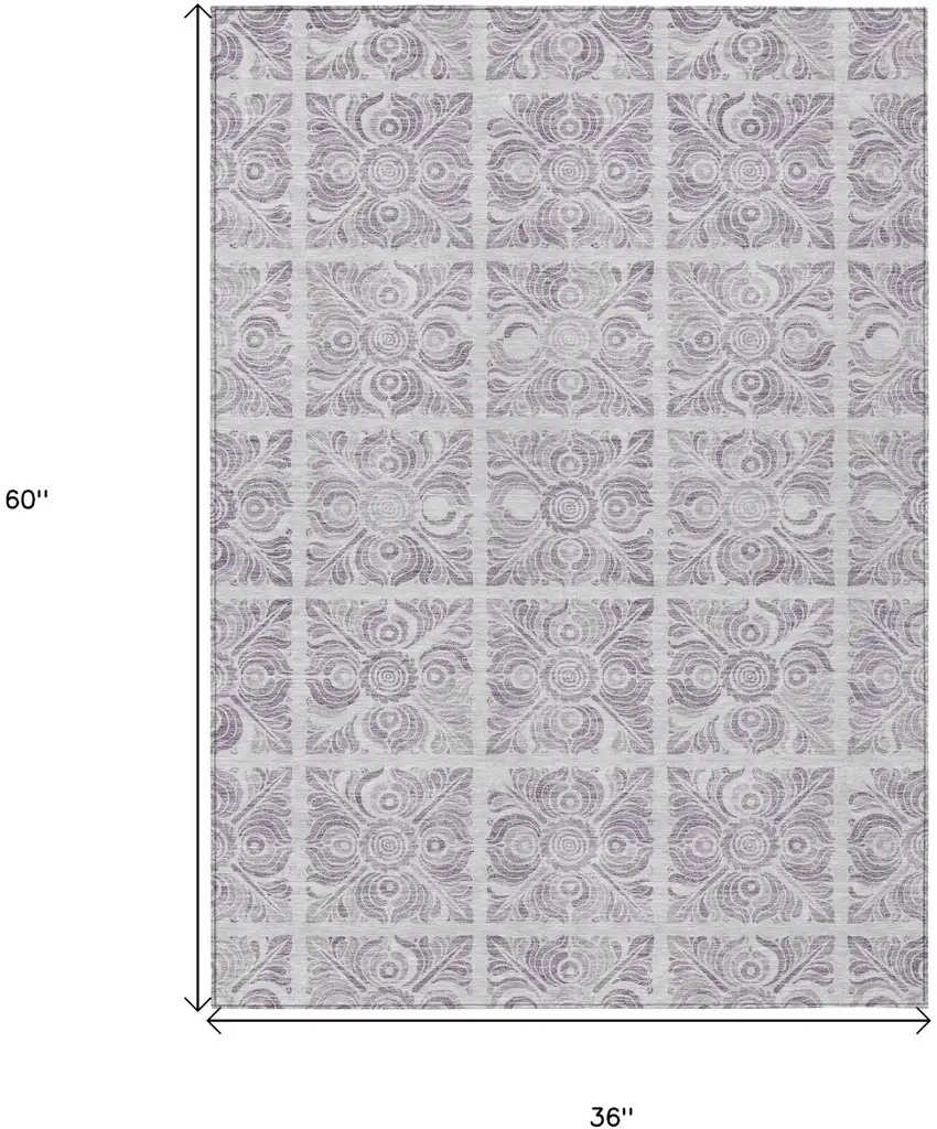 Lavender And Silver Medallion Washable Indoor Outdoor Area Rug Photo 3
