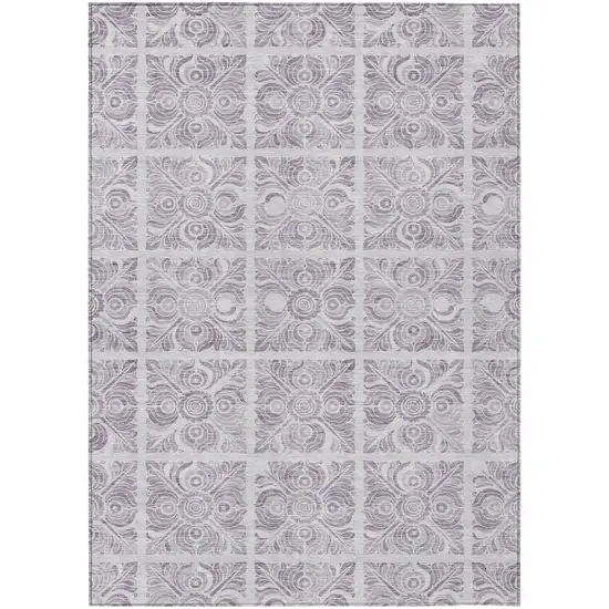 Lavender And Silver Medallion Washable Indoor Outdoor Area Rug Photo 2