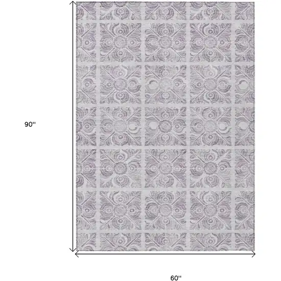 Lavender And Silver Medallion Washable Indoor Outdoor Area Rug Photo 3