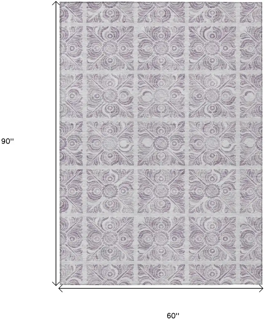 Lavender And Silver Medallion Washable Indoor Outdoor Area Rug Photo 3