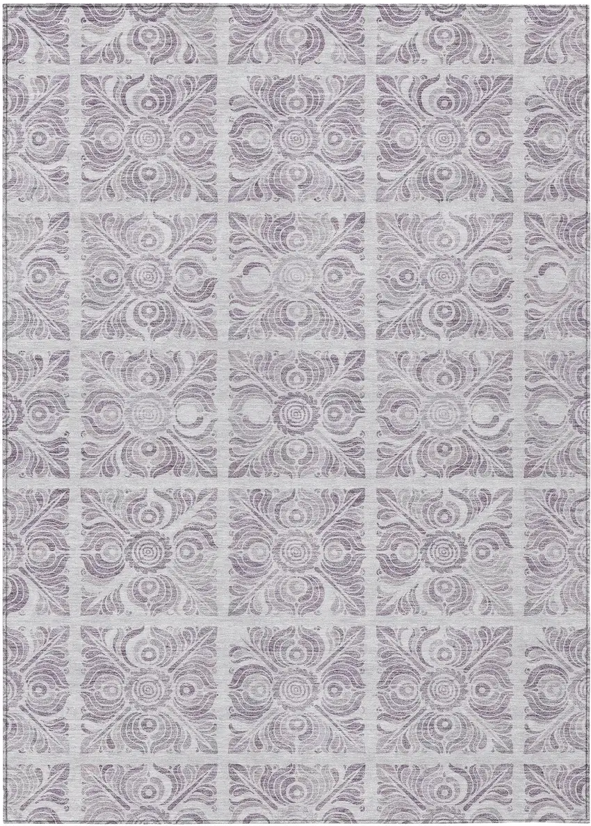 Lavender And Silver Medallion Washable Indoor Outdoor Area Rug Photo 2