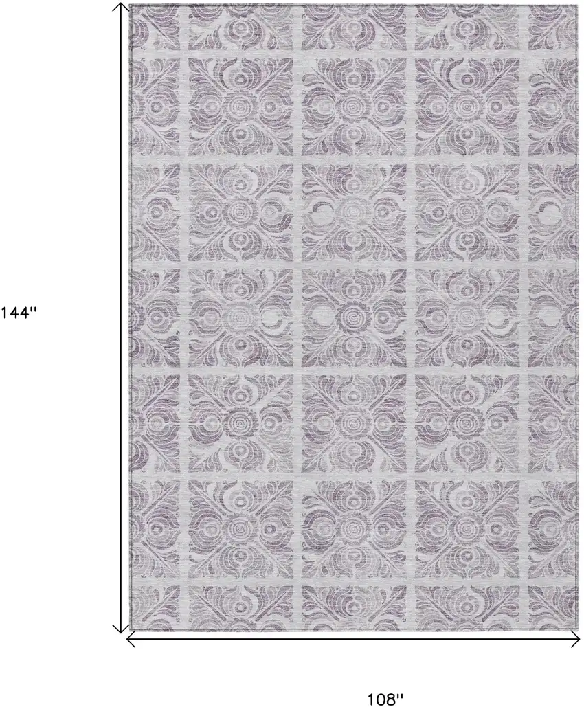 Lavender And Silver Medallion Washable Indoor Outdoor Area Rug Photo 3