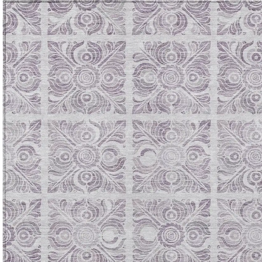 Lavender And Silver Medallion Washable Indoor Outdoor Area Rug Photo 6