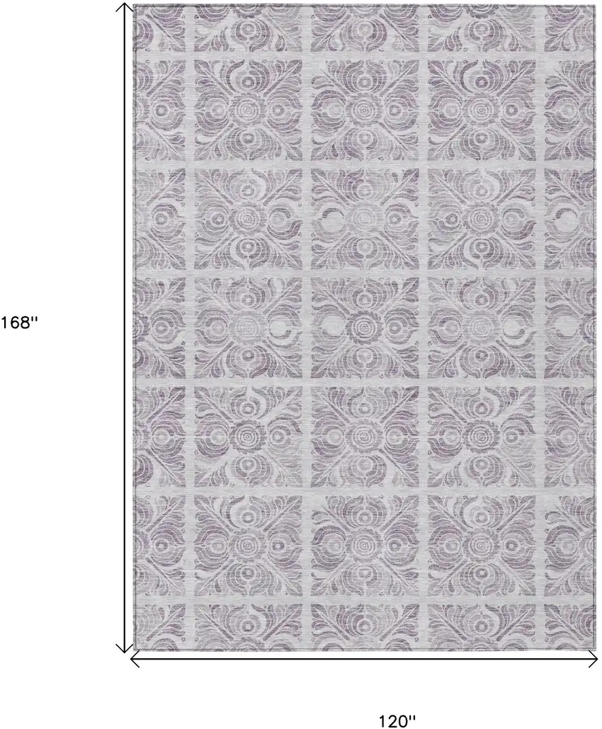 Lavender And Silver Medallion Washable Indoor Outdoor Area Rug Photo 3