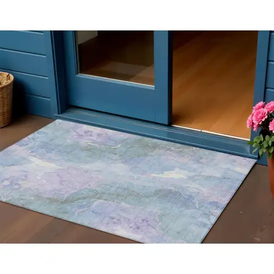 Lavender And Sky Blue Abstract Washable Indoor Outdoor Area Rug Photo 2