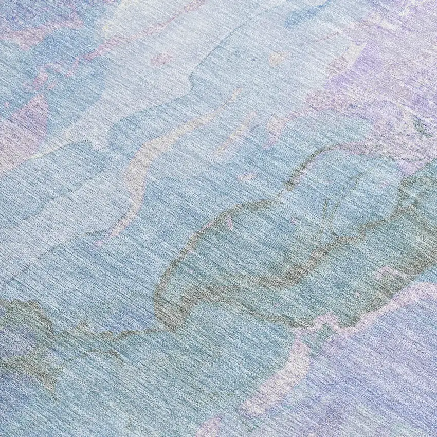 Lavender And Sky Blue Abstract Washable Indoor Outdoor Area Rug Photo 3
