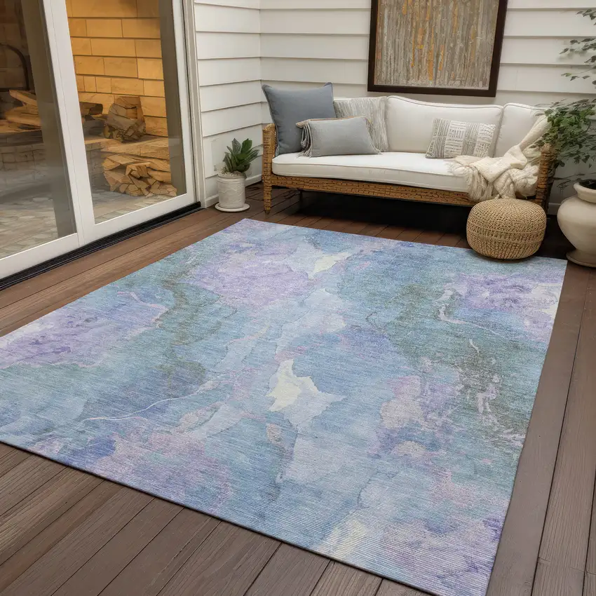 Lavender And Sky Blue Abstract Washable Indoor Outdoor Area Rug Photo 4