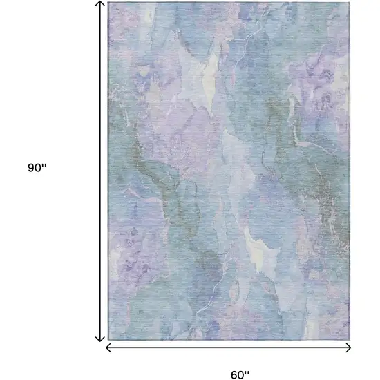 Lavender And Sky Blue Abstract Washable Indoor Outdoor Area Rug Photo 9