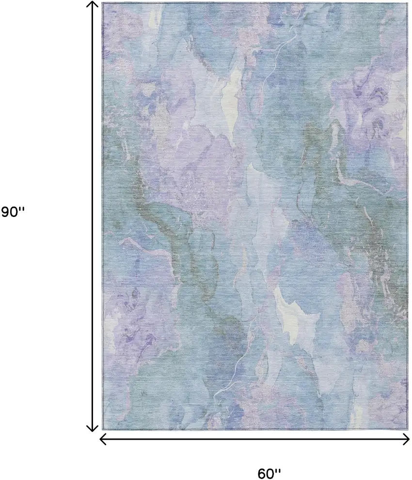 Lavender And Sky Blue Abstract Washable Indoor Outdoor Area Rug Photo 9