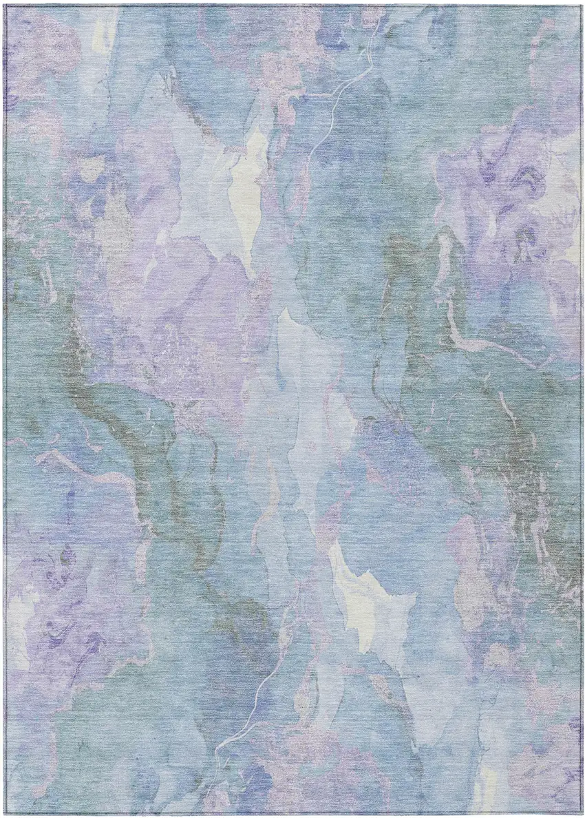 Lavender And Sky Blue Abstract Washable Indoor Outdoor Area Rug Photo 8