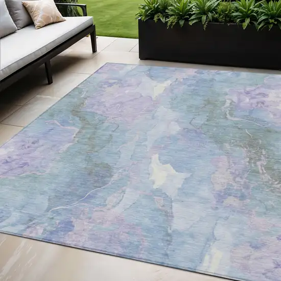 Lavender And Sky Blue Abstract Washable Indoor Outdoor Area Rug Photo 2