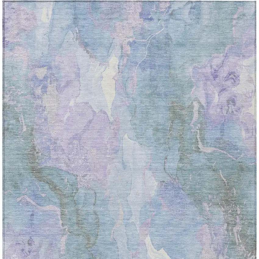 Lavender And Sky Blue Abstract Washable Indoor Outdoor Area Rug Photo 7